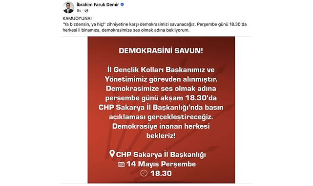 CHP Sakarya İl Gençlik Kolları Yönetiminine Görevden Alınma Şoku
