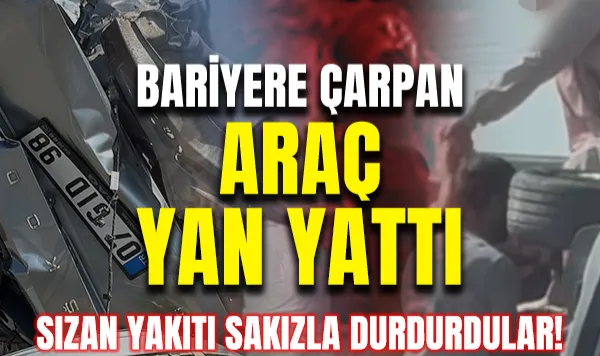 Otomobil Bariyerlerde Asılı Kaldı: Anne Ve Oğlu Kazayı Ucuz Atlattı!