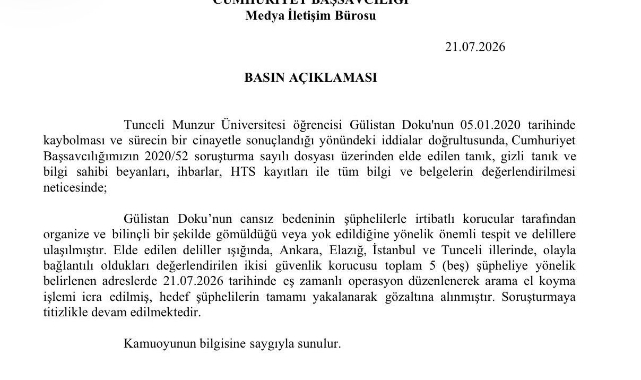 Tunceli Cumhuriyet Başsavcılığı: